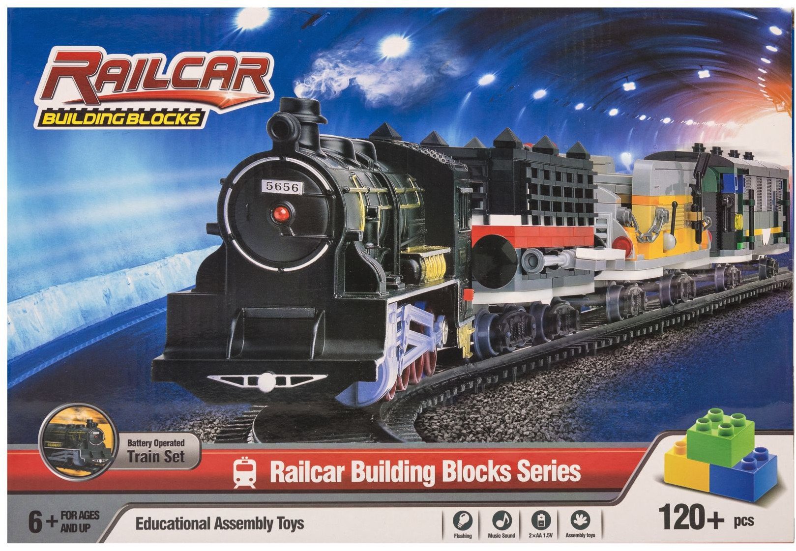 Klocki konstrukcyjne, duża kolejka 120 elementów, światło i dźwięk