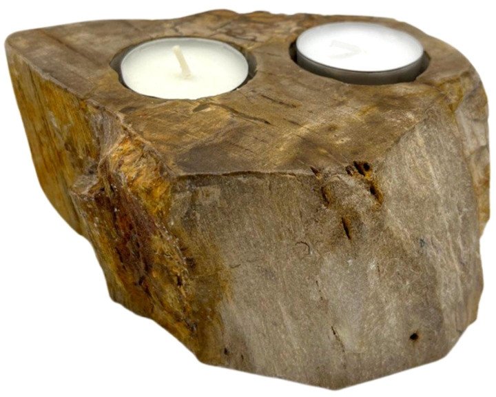 Świecznik ze skamieniałego drewna - Podwójny