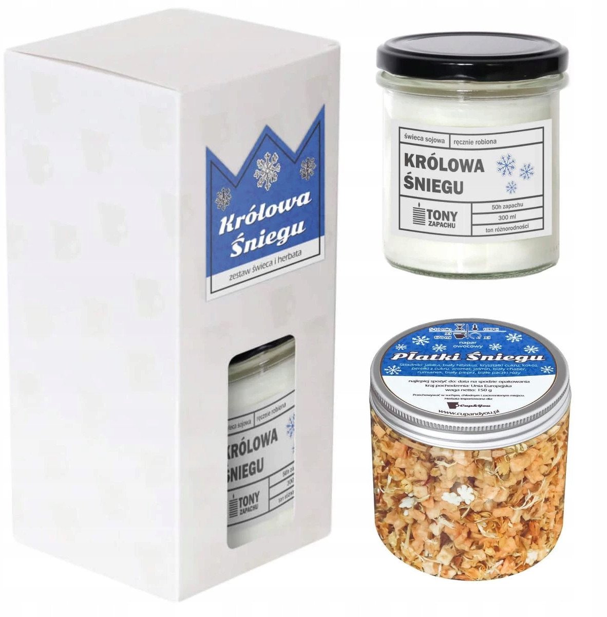 ŚWIĄTECZNY ZESTAW PREZENTOWY ŚWIECA ZAPACHOWA HERBATA SYPANA 150G PREZENT UPOMINEK POD CHOINKĘ NA ŚWIĘTA GWIAZDKĘ MIKOŁAJA BOŻE NARODZENIE DLA KOBIETY