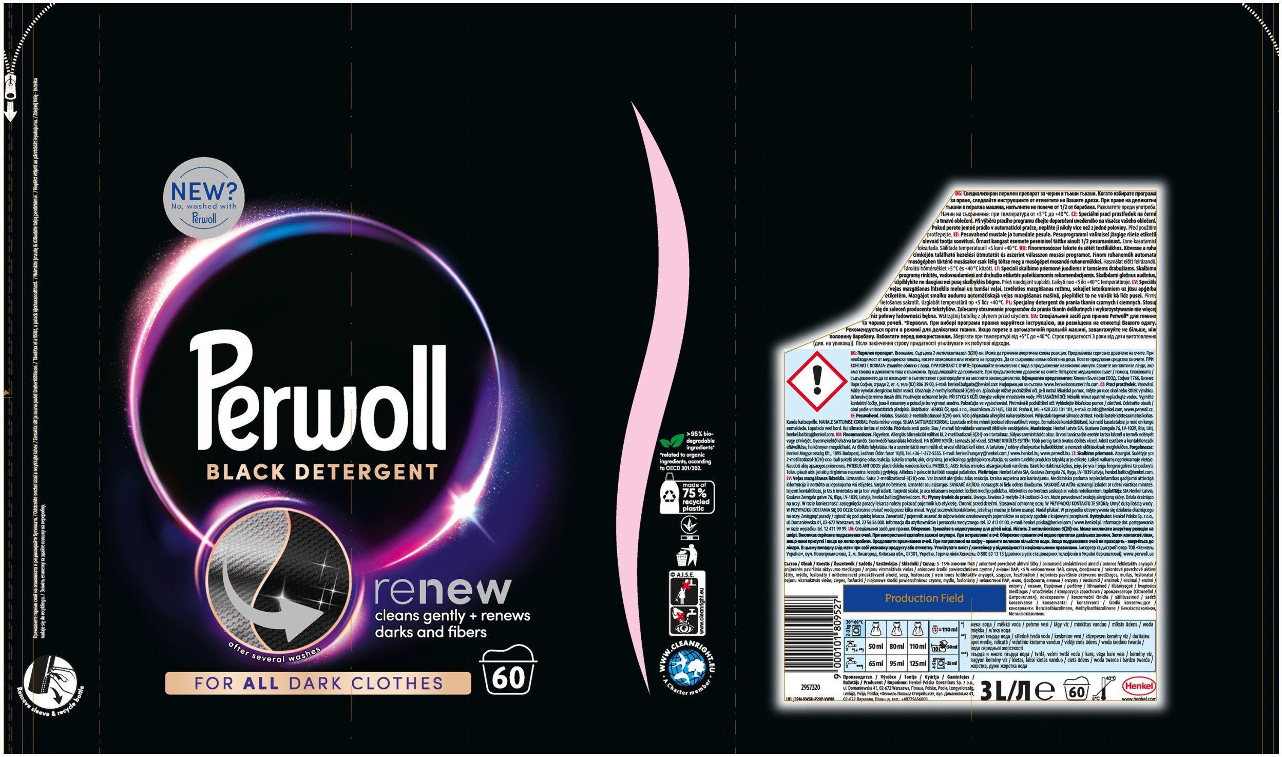 Perwoll Renew Black Płyn do prania ciemnych tkanin, 3 l