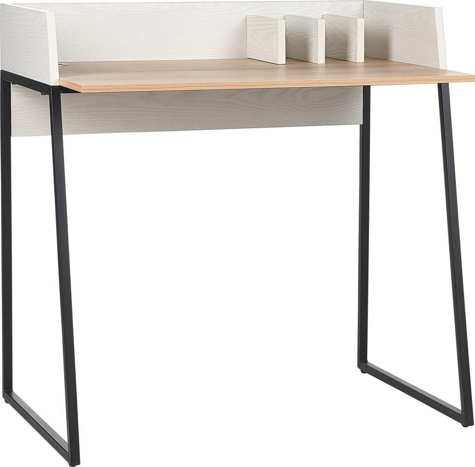 Biurko Beliani Biurko 90 x 60 cm jasne drewno z białym ANAH