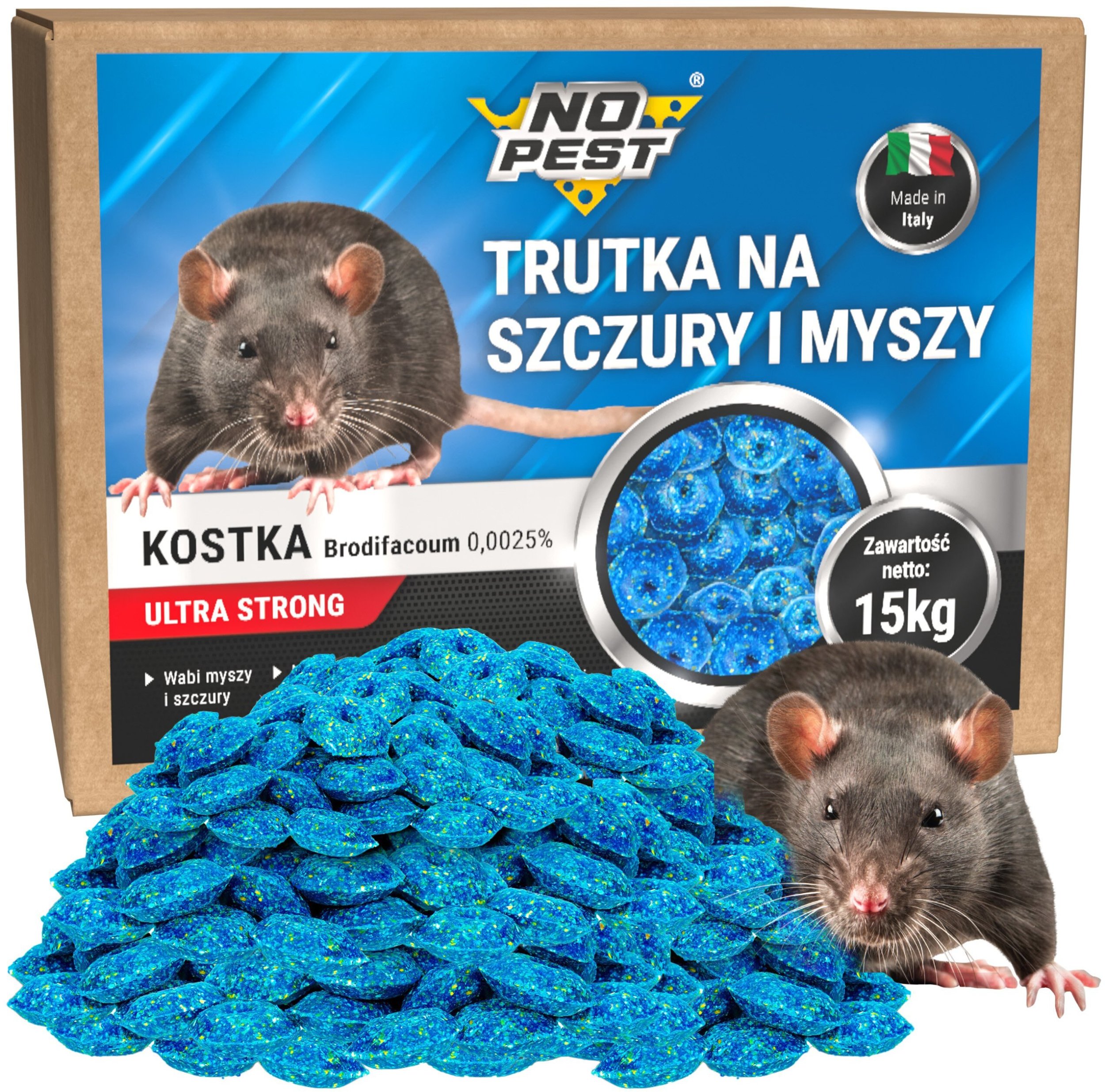 Trutka na Szczury i Myszy Środek Trucizna Substancja Kostka na Myszy Szczury Gryzonie Karton 15kg