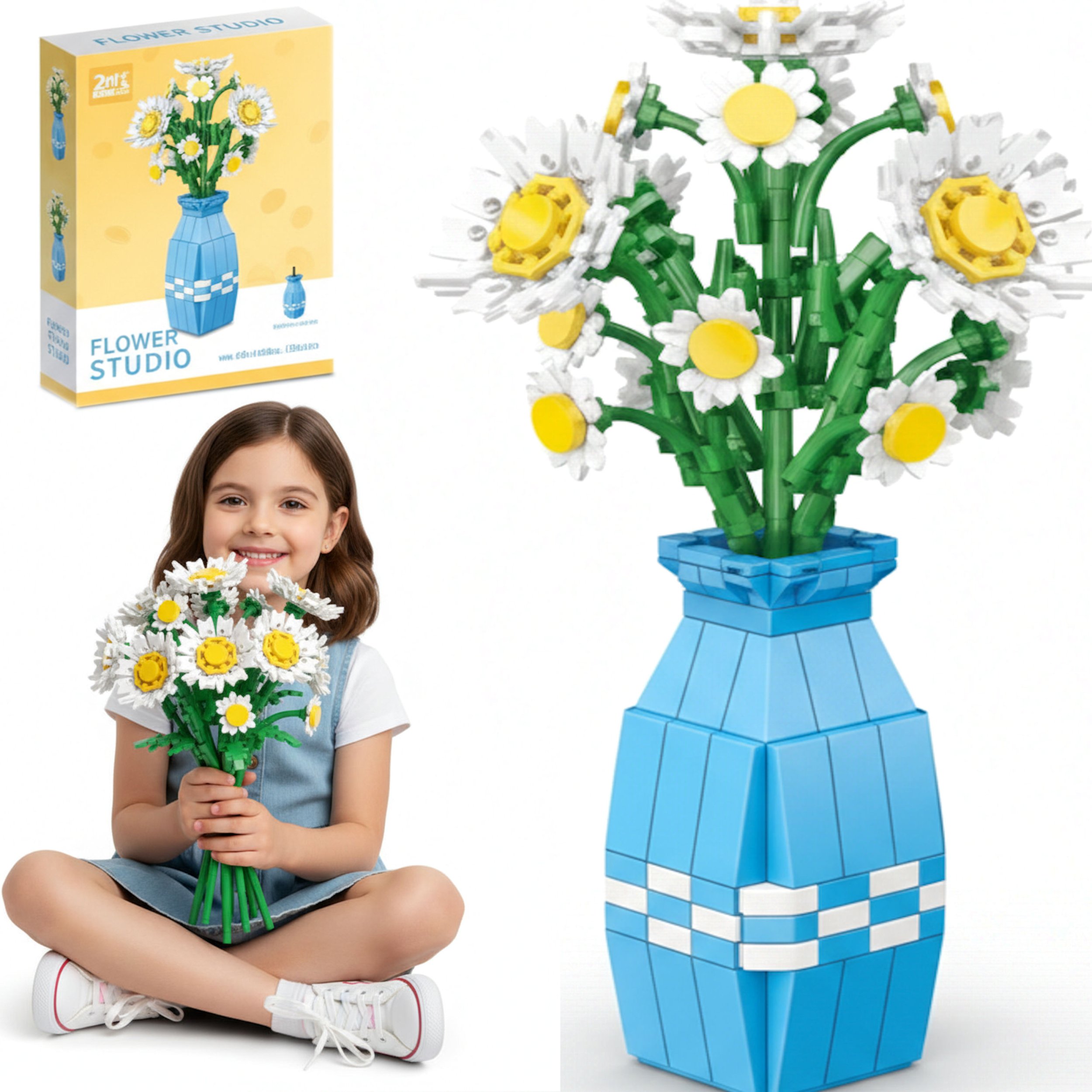 Coil klocki konstrukcyjne zestaw 537 el. elementów kwiaty stokrotki w wazonie