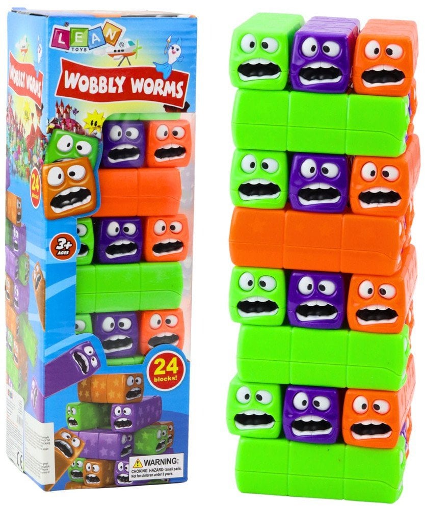 Gra Zręcznościowa Wieża 24 Klocki Z Buźkami Kolorowe