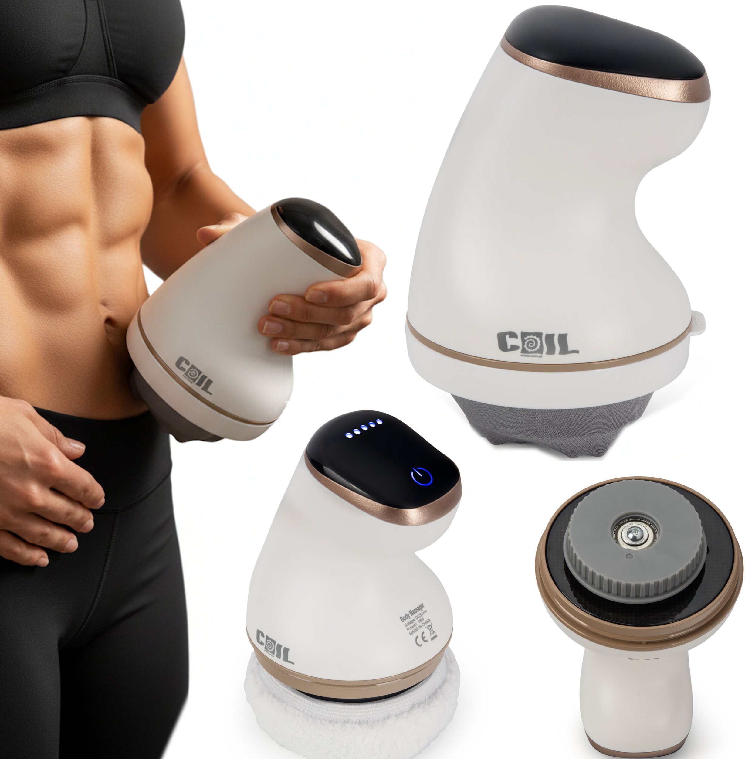 Masażer Coil masażer wyszczuplający ujędrniający do ciała biały + nakładki