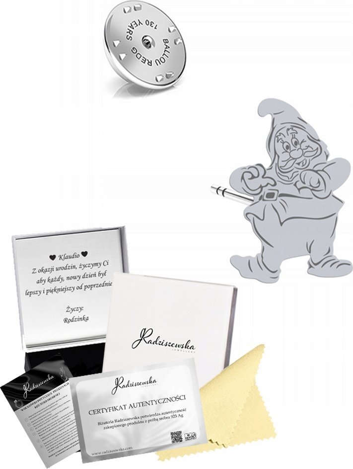 Radziszewska Jewellery Wpinka Srebrna Krasnal Pin Prezent Biżuteria Srebro 925 ŻYCZENIA GRATIS