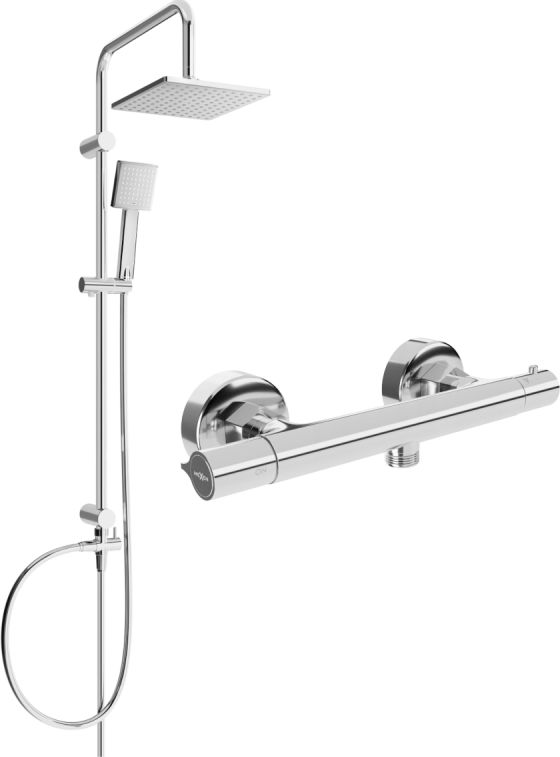 Zestaw prysznicowy Mexen Mexen Tord zestaw prysznicowy natynkowy z deszczownicą i baterią prysznicową termostatyczną Slim, chrom - 77105200-00