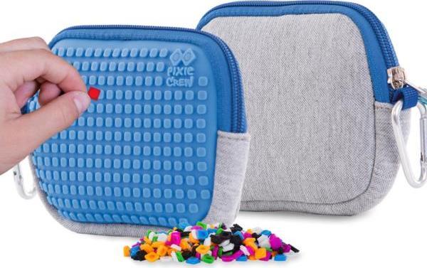 PIXIE Saszetka na Suwak, Kosmetyczka, PIXIE CREW, Szara, Niebieski Panel