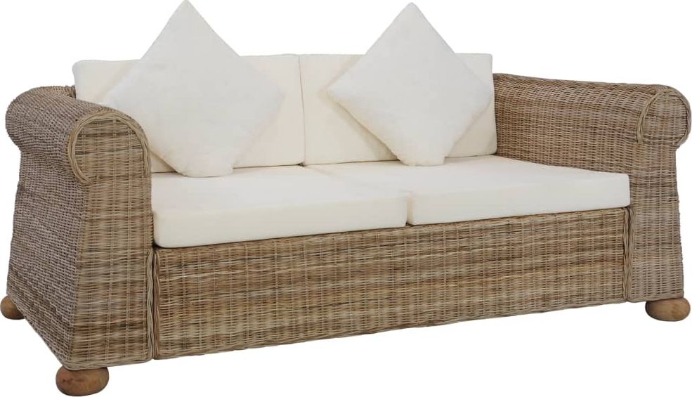 vidaXL 2-osobowa sofa z poduszkami, naturalny rattan
