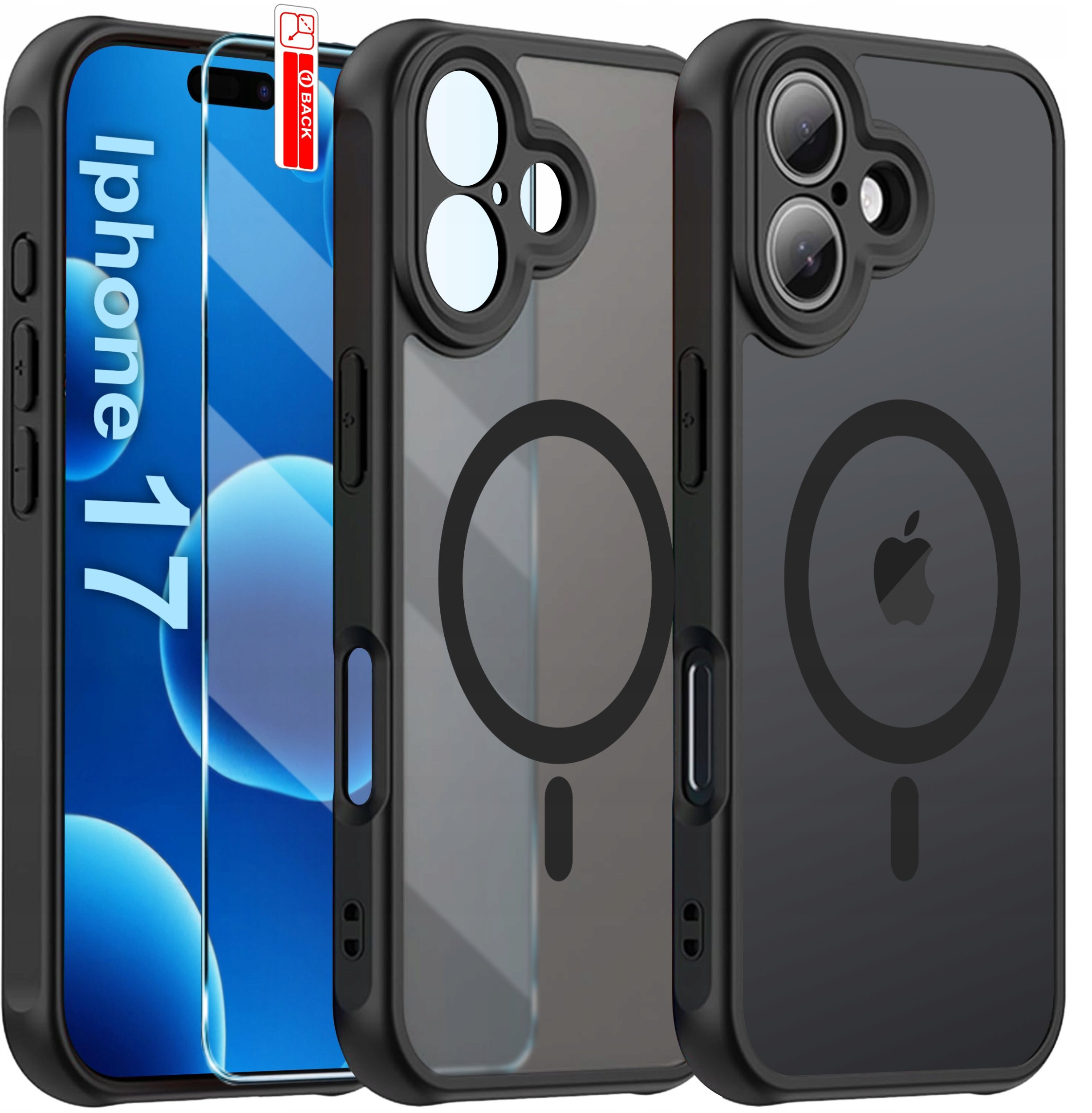 Etui Magnetyczne Matowe CZARNE do iPhone 17 |do MagSafe TRWAŁE + Szkło 9H