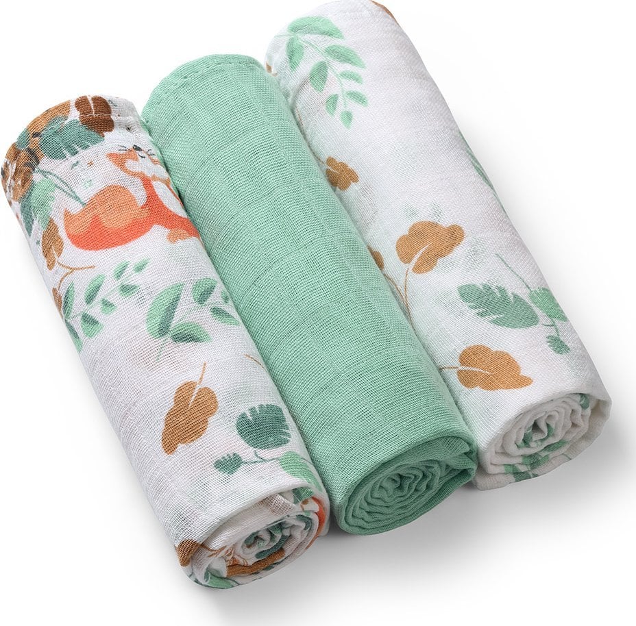 BabyOno 348/12 PIELUSZKI MUŚLINOWE 3SZT ZIELONE