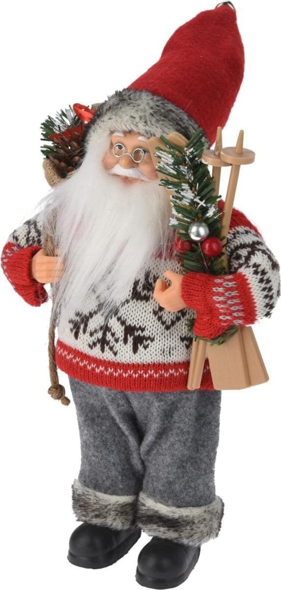 MIKOŁAJ ŚWIĄTECZNY DEKORACYJNY STOJĄCY DELUXE 30CM SZARO CZERWONY