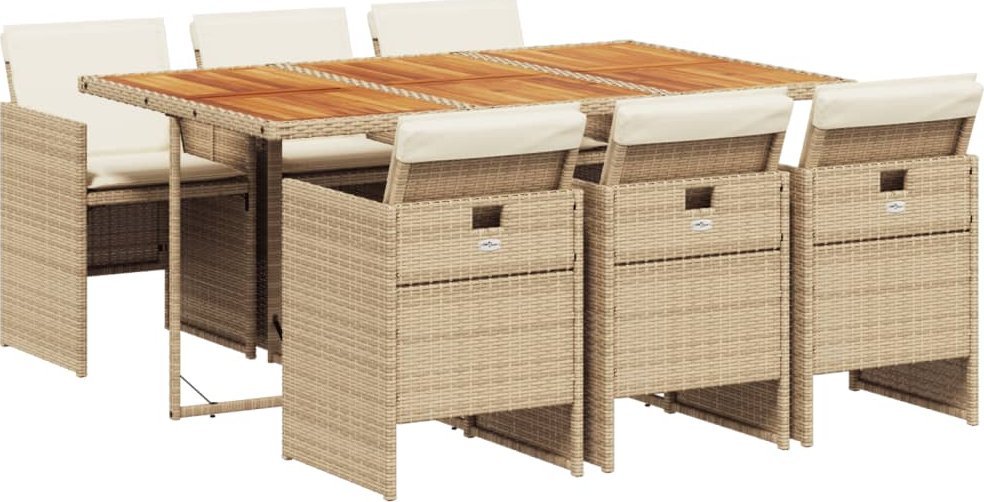 7-cz. zestaw mebli ogrodowych z poduszkami, beżowy, polirattan