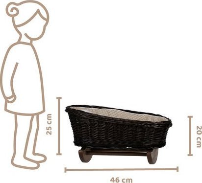 WickerPL BUJANE ŁÓŻECZKO KOŁYSKA Z WIKLINY DLA LALEK Z POŚCIELĄ 46X28 H 20/25 CM