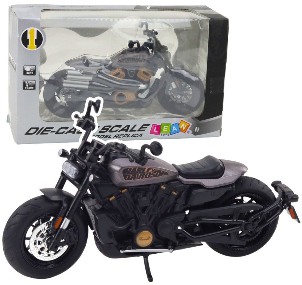Motocykl Chopper Metalowy Światła Dźwięki Czarny Szare Elementy 1:12