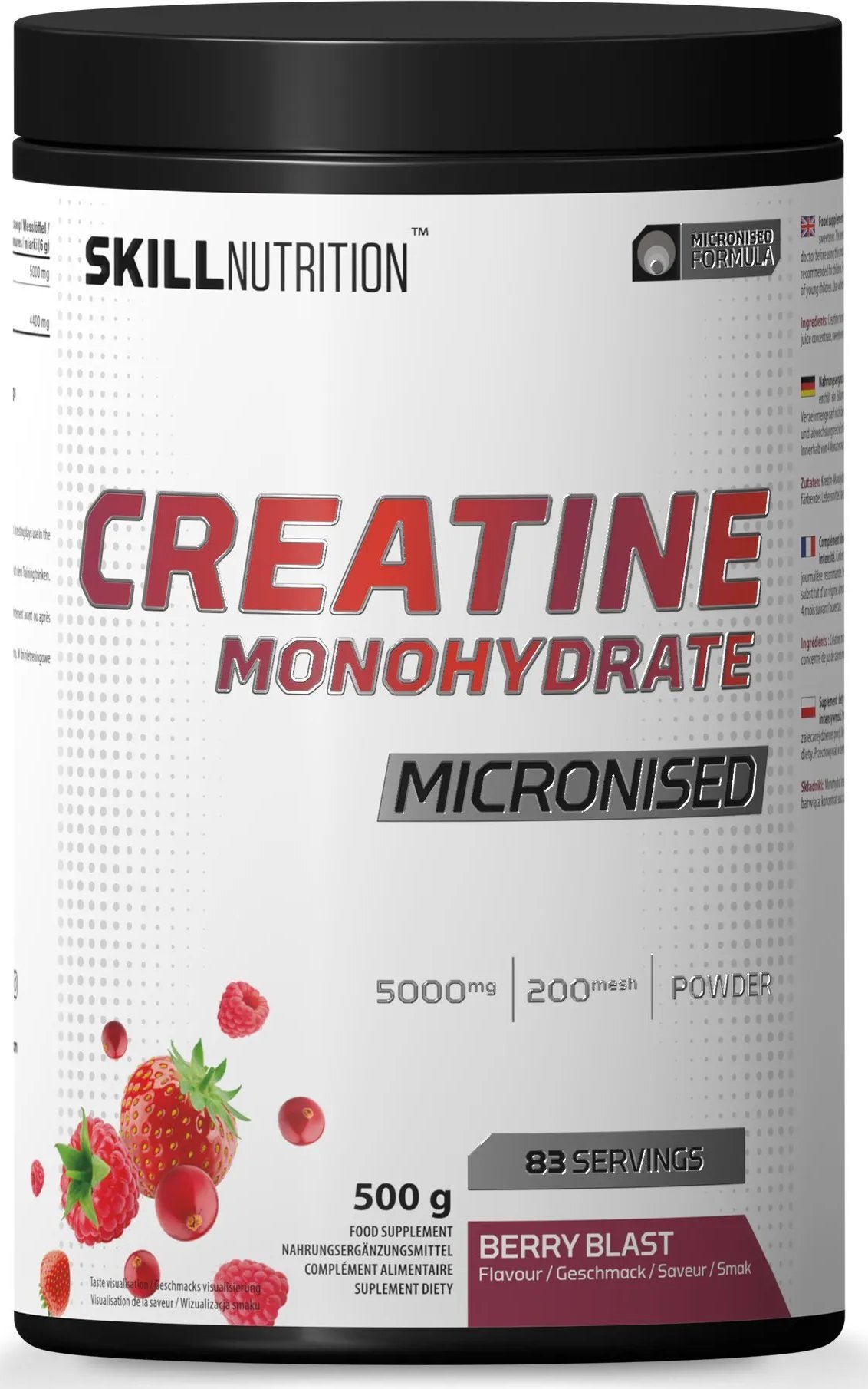Skill - Kreatyna, Mikronizowany Monohydrat, Jagoda, Proszek, 500g