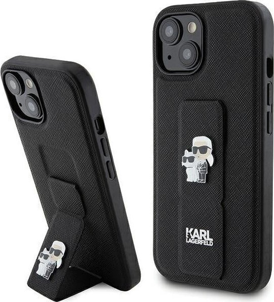 Karl Lagerfeld KLHCP15SGSAKCPK iPhone 15 6.1" czarny/black hardcase Gripstand Saffiano Karl&Choupette Pins