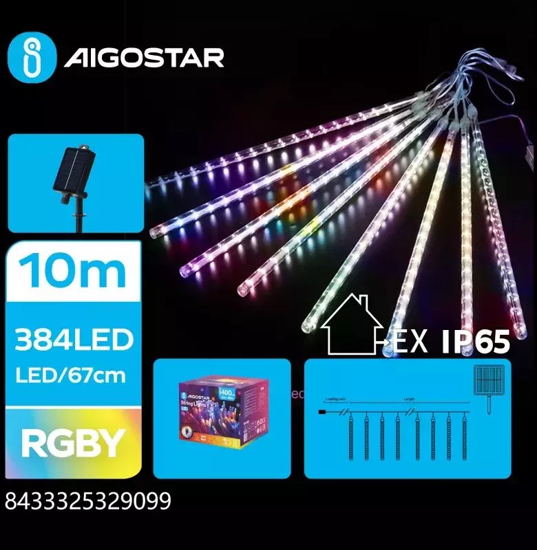 Aigostar Solarna lampki z deszcz meteorytów 30 cm RGBY 10m