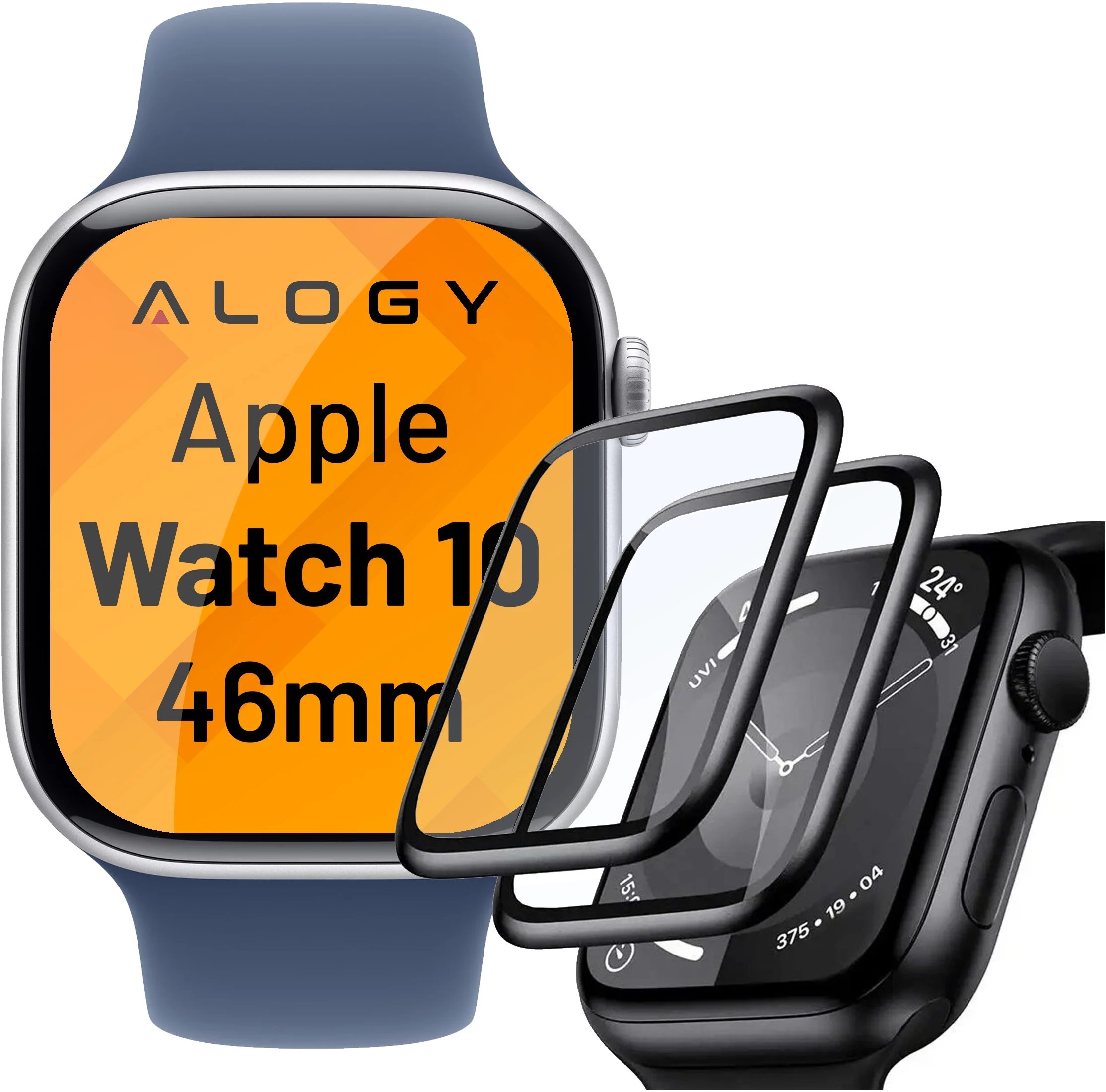 Szkło Hybrydowe do Apple Watch 10 46mm Alogy 3D Glass z czarną ramką