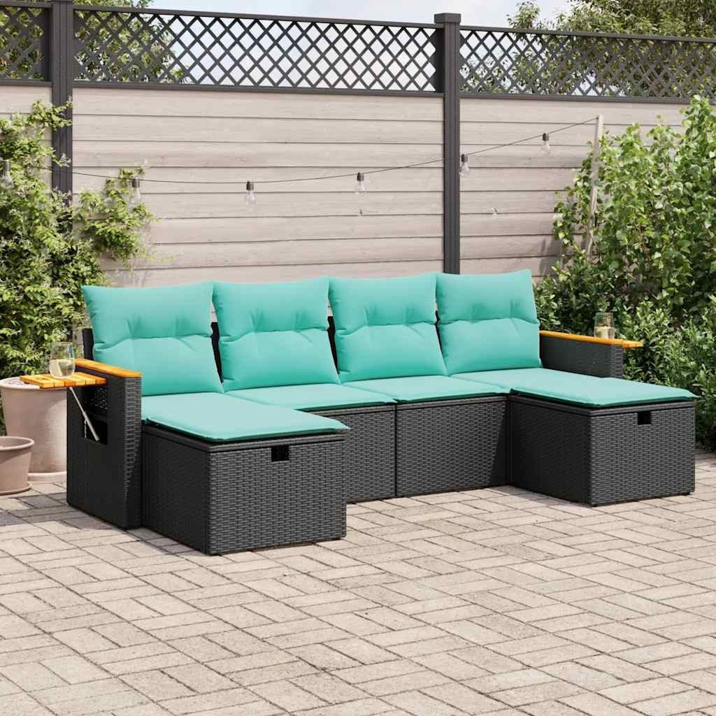 Garden Sofa Set Black, Blue Poly Rattan Large Adjustable Feet