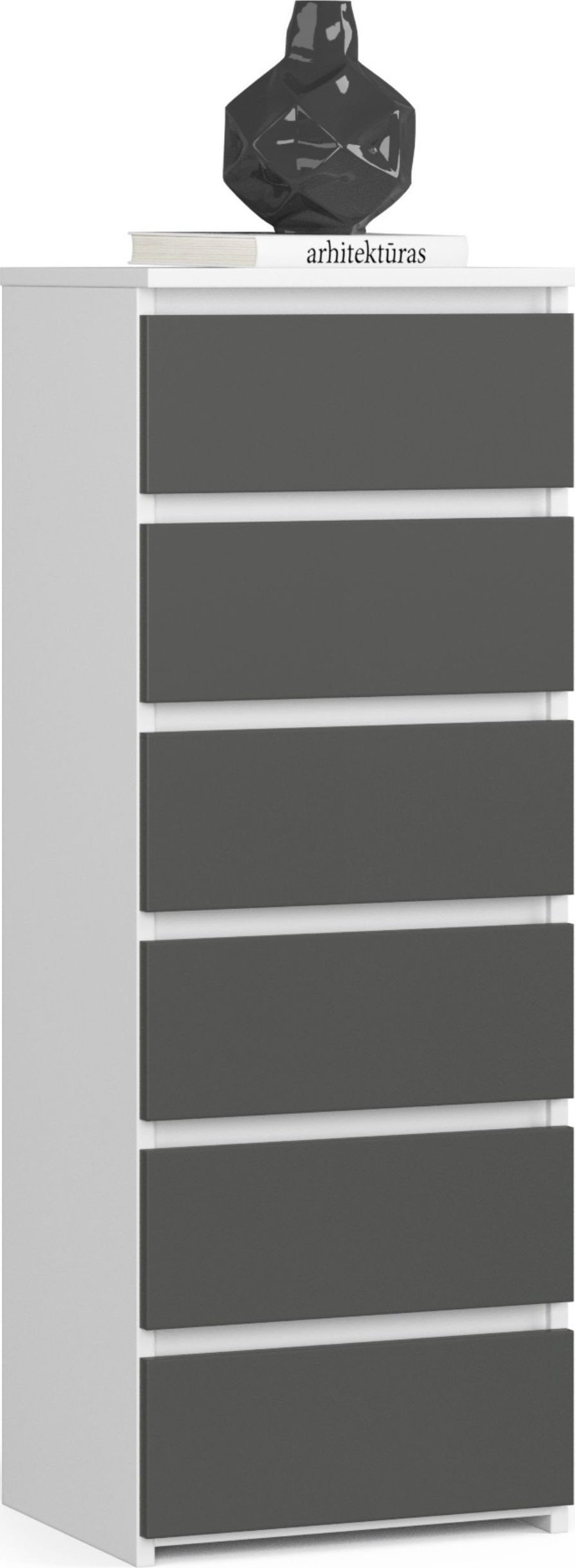 Fabryka Mebli Akord Komoda CL6 40 cm 6 szuflad - biała-grafit szary