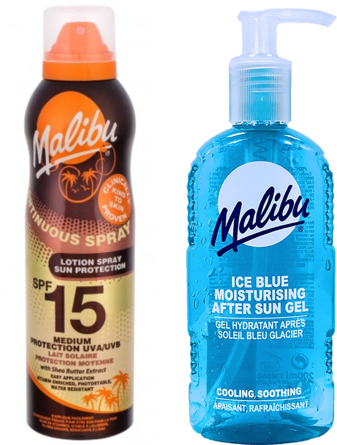 Malibu Balsam W Aerozolu SPF15 175ml + Żel Po Opalaniu 200ml
