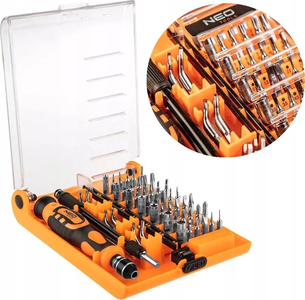 Końcówki wkrętakowe precyzyjne z uchwytem 45 szt.