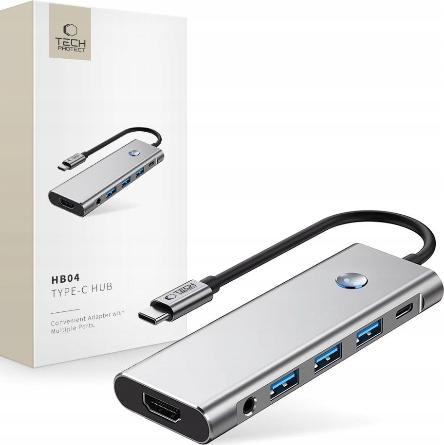 HUB USB Tech-Protect HB04 1x SD 2x USB-C 1x HDMI + 3x USB-A 2.0 3.0 3.2 Gen2 (5906302360536)