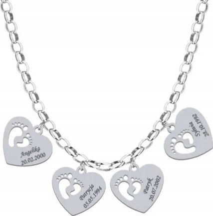 Radziszewska Jewellery Naszyjnik Srebrny ze Stópkami Serce Grawer Łańcuszek Dzień Matki ŻYCZENIA
