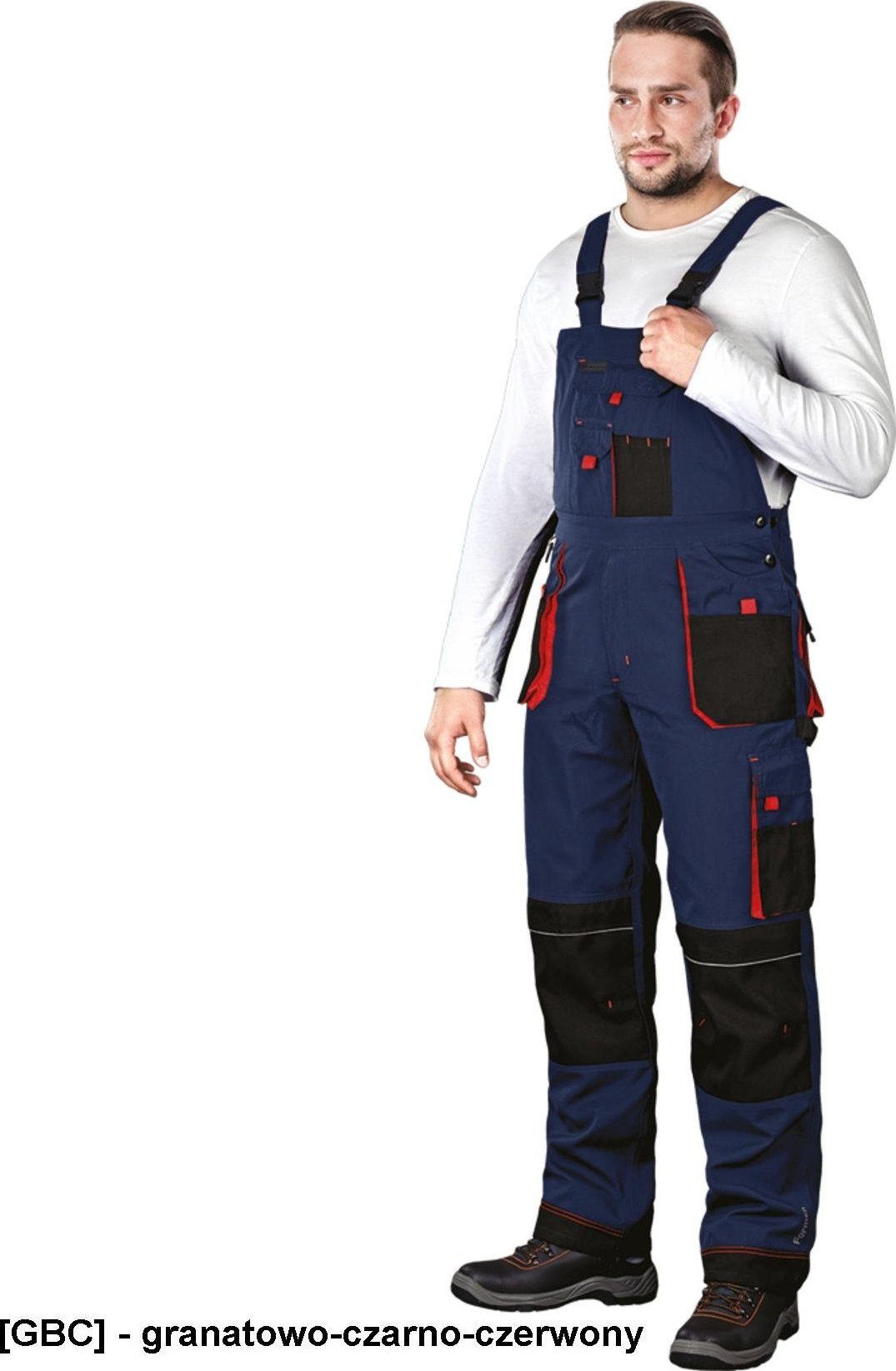 Leber&Hollman LH-FMN-B - spodnie ochronne ogrodniczki - granatowo-czarno-czerwony 50