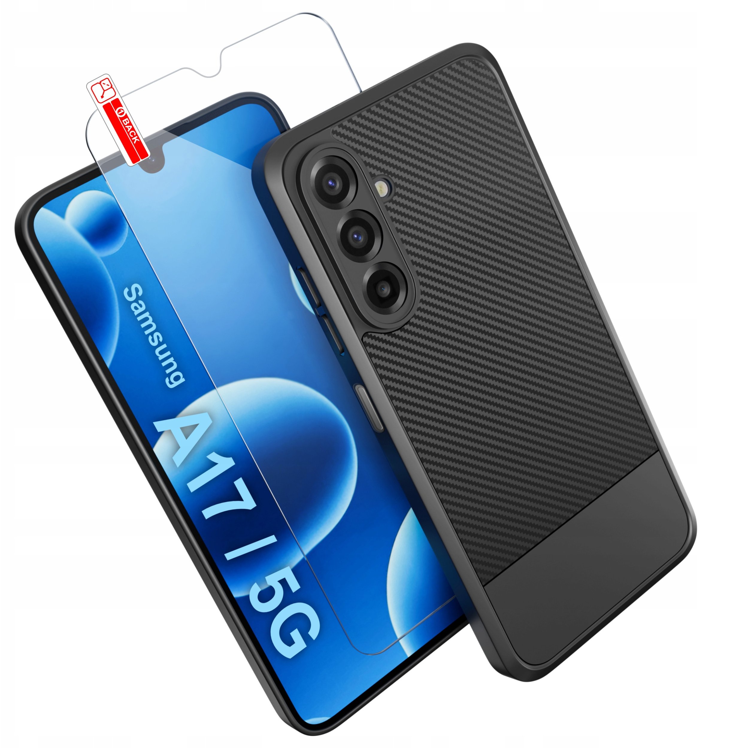 Etui Czarne do Samsung A17 5G Pancerne Carbon CASE + SZKŁO 9H