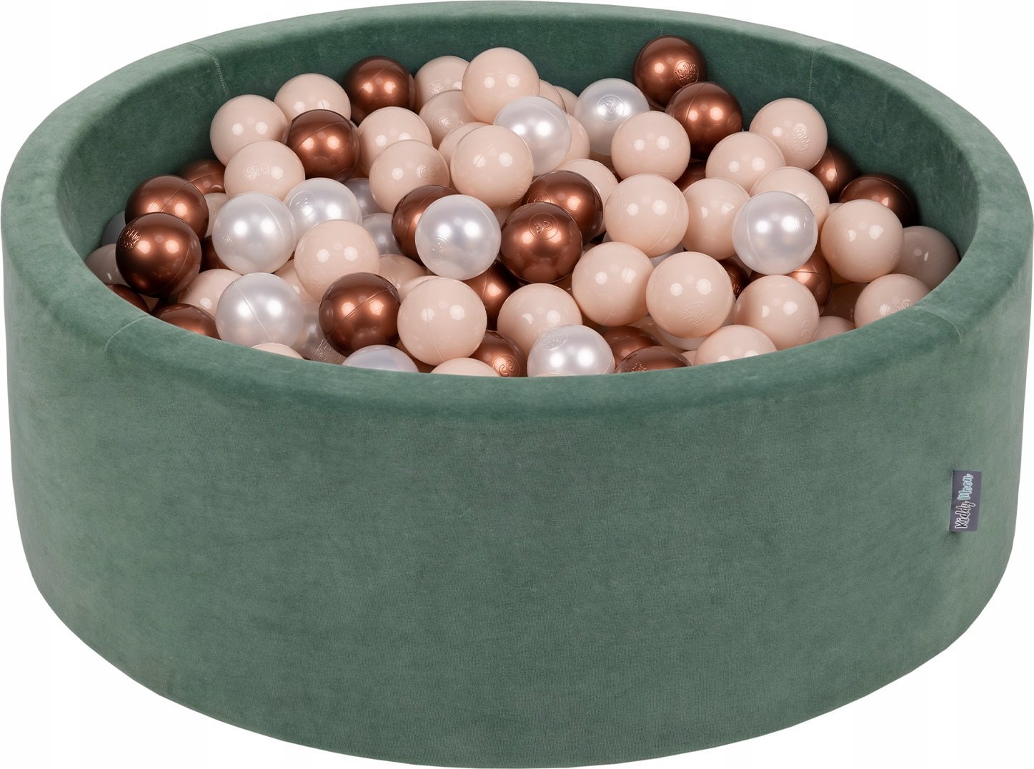 KiddyMoon Suchy basen okrągły VELVET z piłeczkami 7cm zieleń lasu: pastelowy beż-miedziany-perła 90x30cm/200piłek Zabawka basen piankowy
