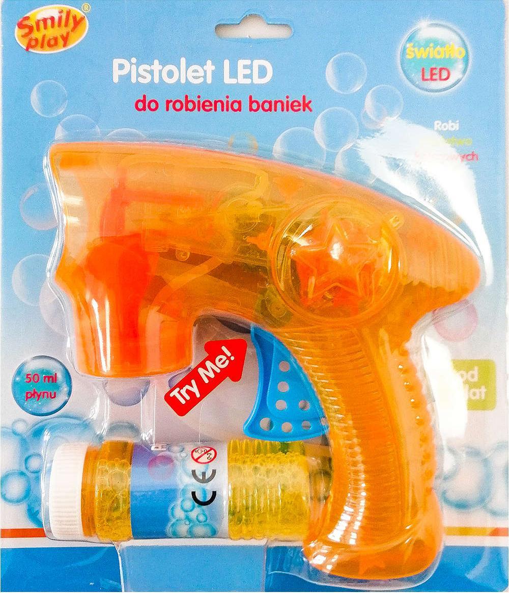 Smily Play Pomarańczowy pistolet do baniek mydlanych z płynem światełka LED