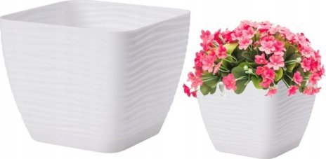 Form-Plastic Doniczka z podstawką biała 18,7x17,3cm kwadratowa plastikowa