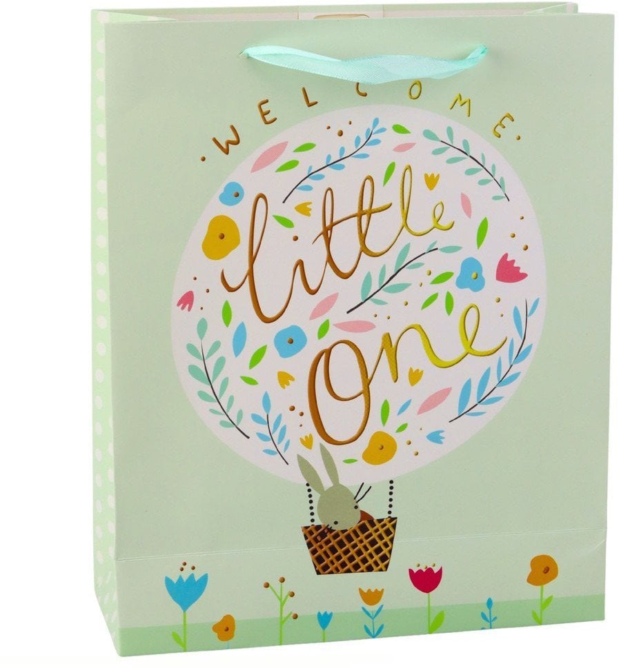 Torba Prezentowa Na Narodziny Zając Kwiaty Zielona 32 x 26 x 12 cm