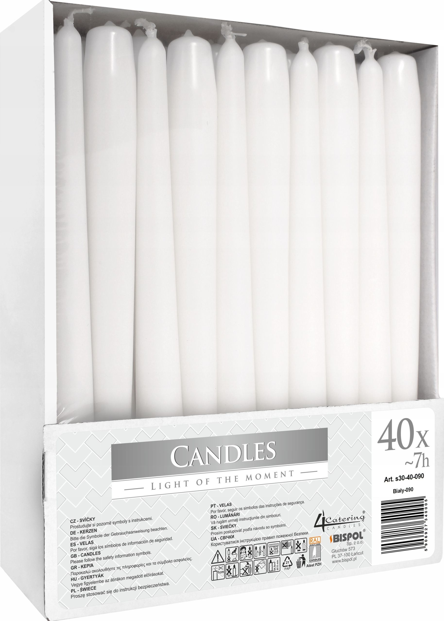 Bispol Świeca stołowa stożek BISPOL 7H 24,5CM S30-40 BIAŁA 40szt.