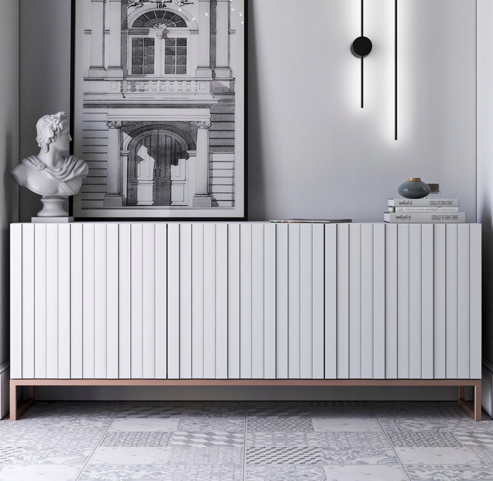 Meble Lindner Komoda RTV Glamour Szafka RTV Glamour Biały 168 cm