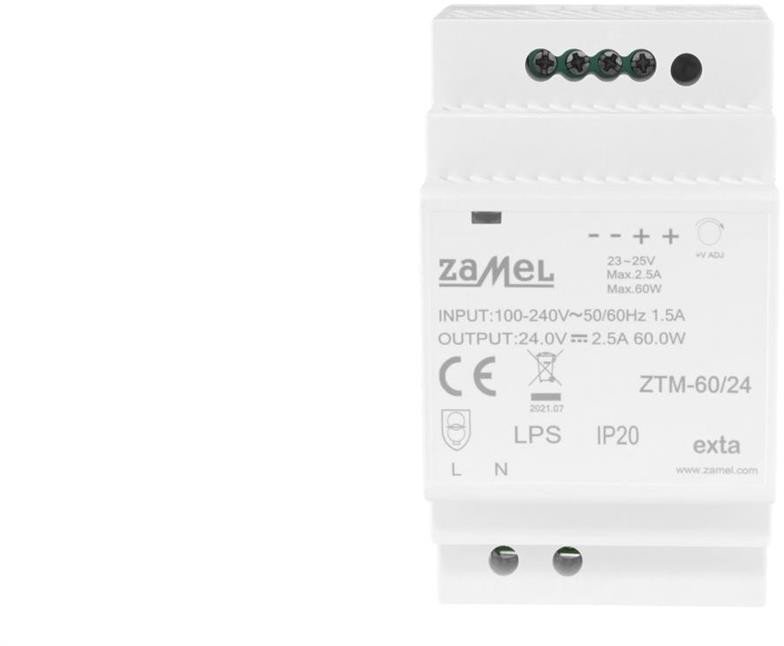 Zasilacz impulsowy montowany na szynie TH-35 (DIN) 60W 24V DC typ: ZTM-60/24 EXT10000284