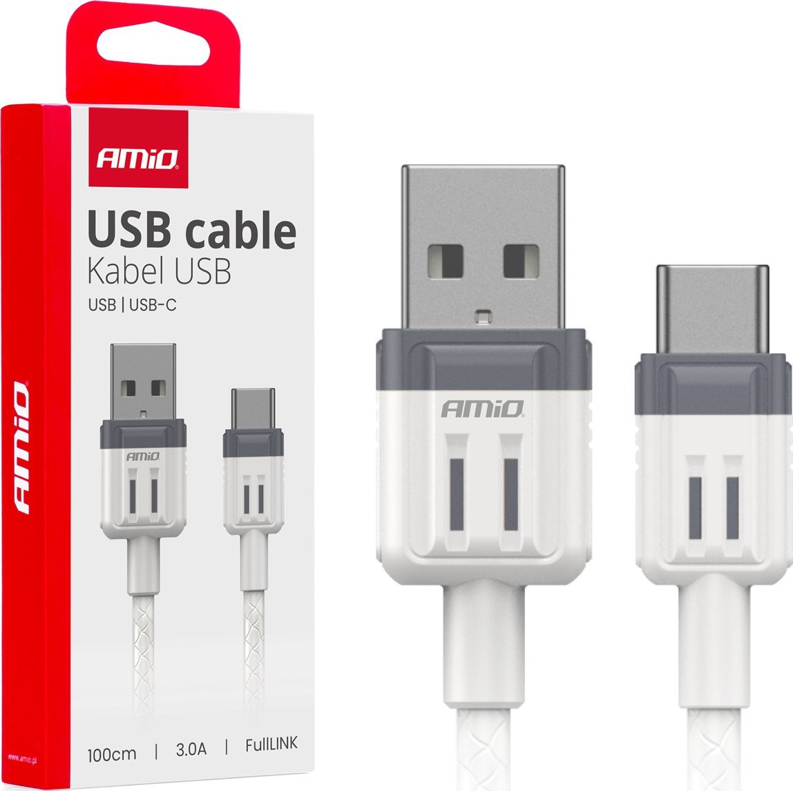 Kabel USB AMiO Kabel do ładowania usb-a - usb-c 3a 100cm fulllink amio-03905