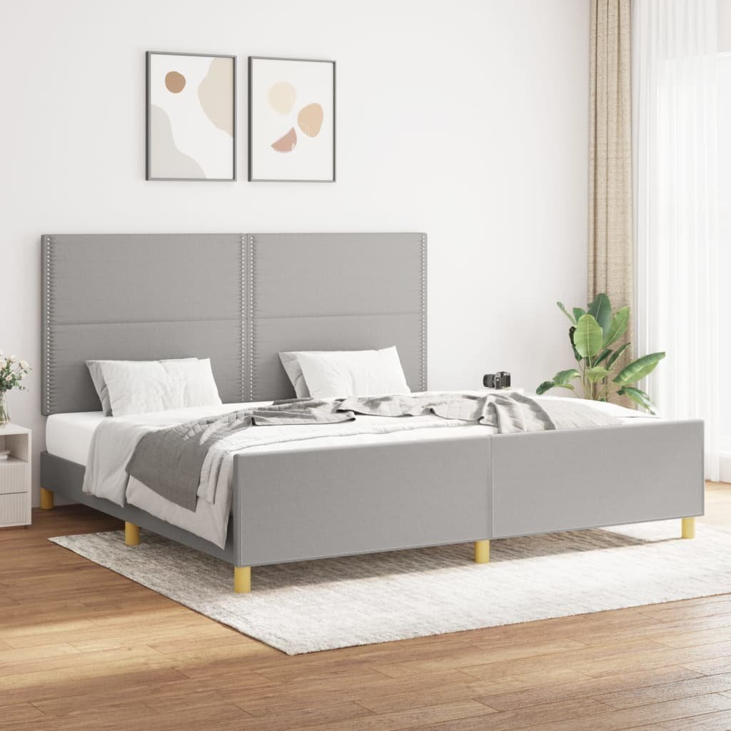 vidaXL vidaXL Rama łóżka z zagłówkiem, jasnoszara, 200x200 cm, obita tkaniną