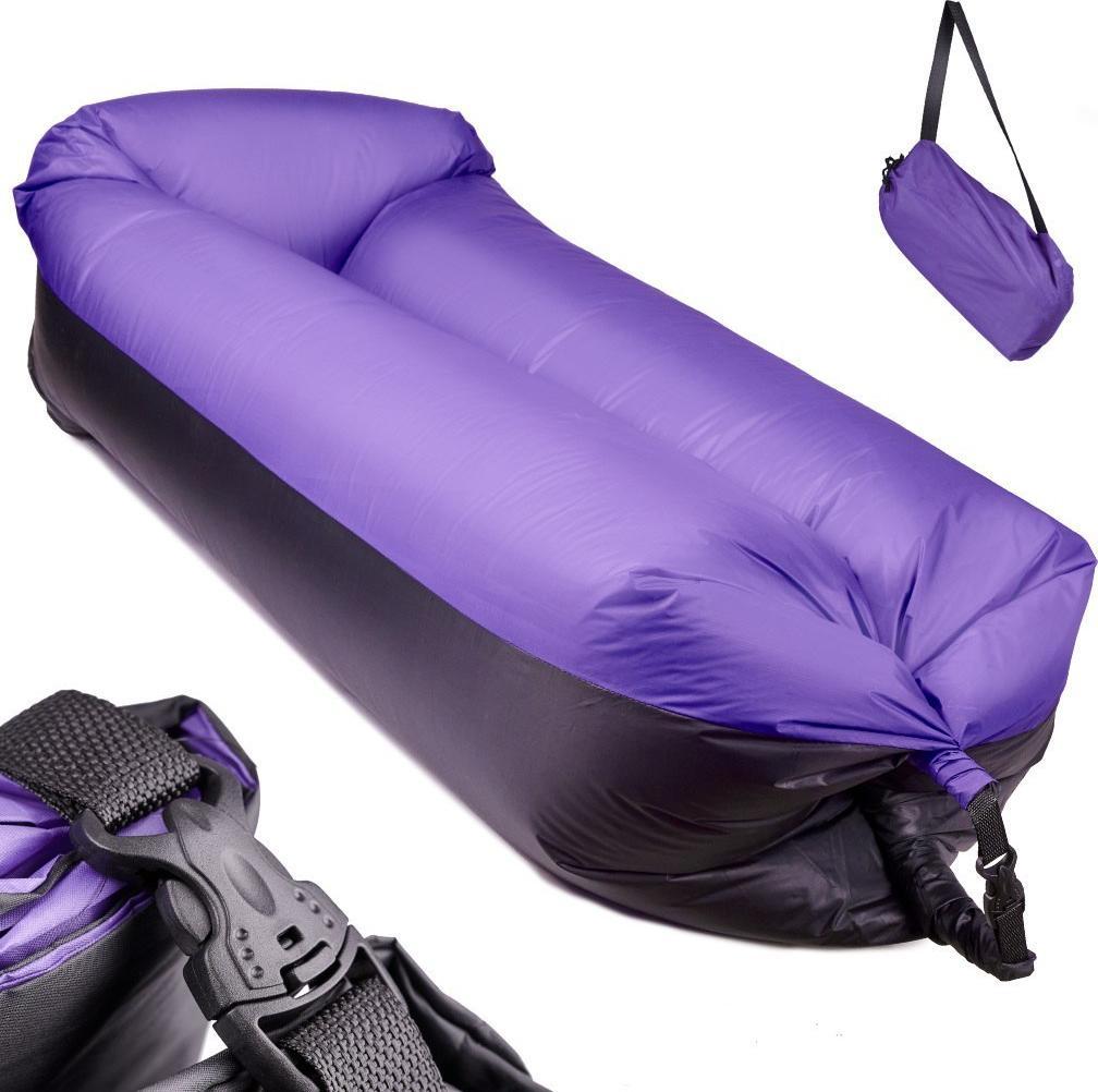 DWM LAZY BAG SOFA ŁÓŻKO LEŻAK NA POWIETRZE CZARNO-FIOLETOWY 185X70CM