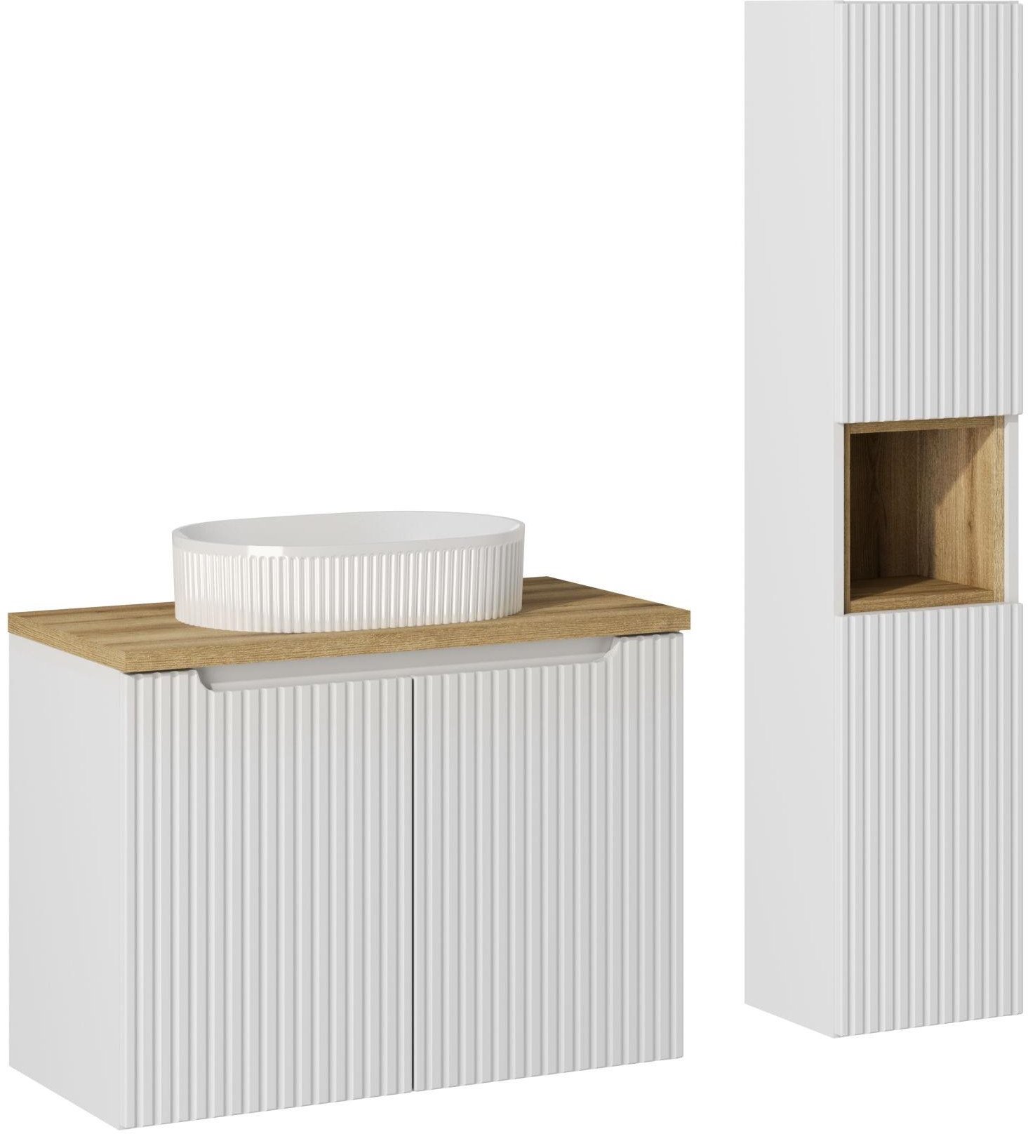 Zestaw meblowy 80cm z umywalką nablatową i szafką wysoką