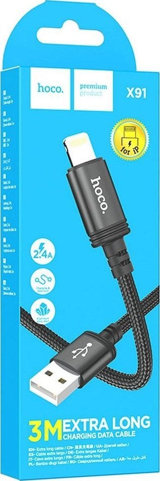 Kabel USB Hoco USB-A - Lightning 3 m Czarny