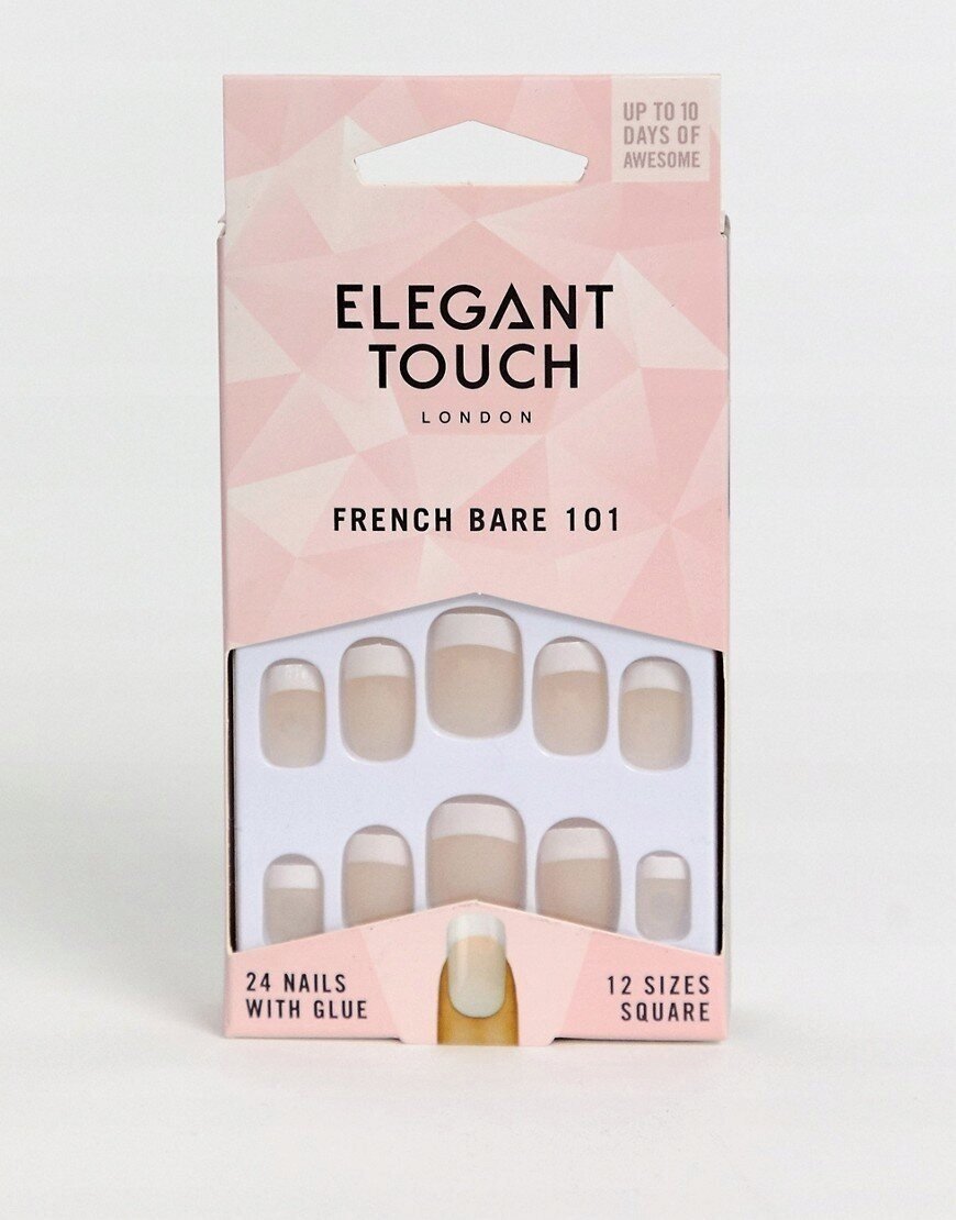 Elegant Touch Set, Elegant Touch, Natural French, Square, Artificial Nails, Bare, 101, Size Medium, 24 pcs For Women