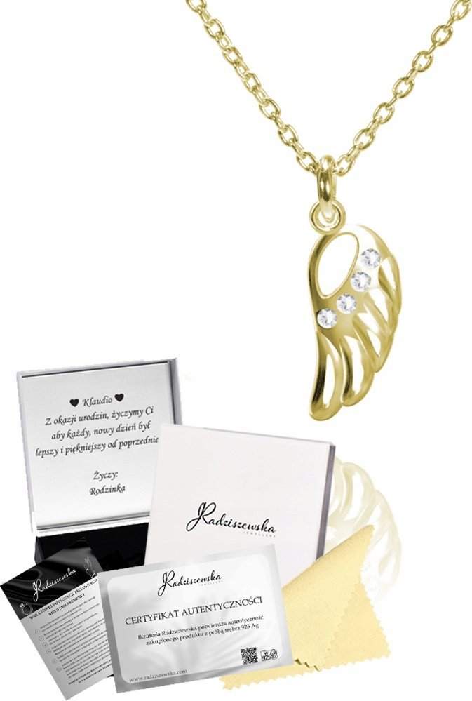 Radziszewska Jewellery Złoty Naszyjnik SKRZYDŁO ANIOŁA Celebrytka Łańcuszek 925 Prezent SREBRO
