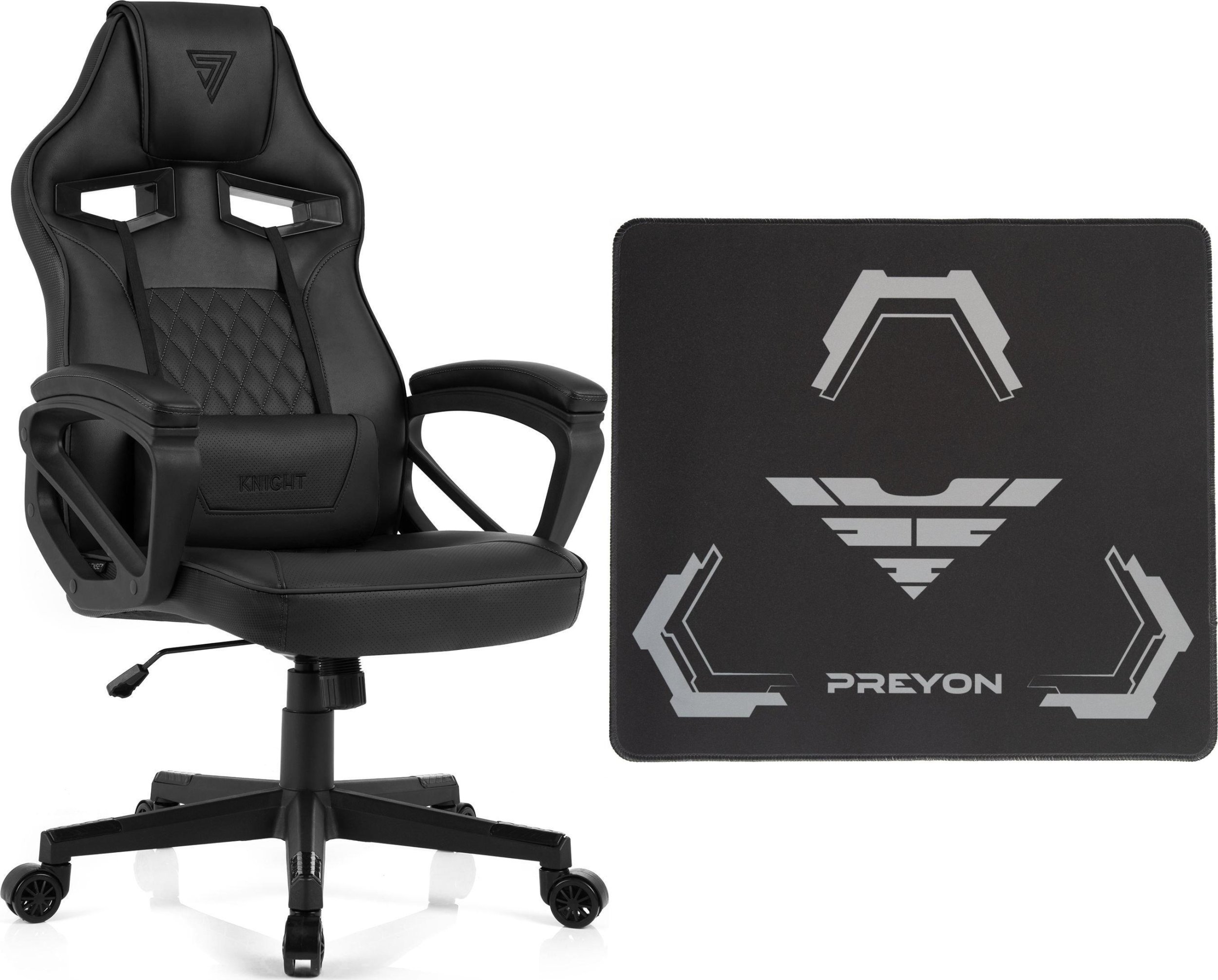 Fotel SENSE7 Knight Pu czarny + Podkładka PREYON Falcon