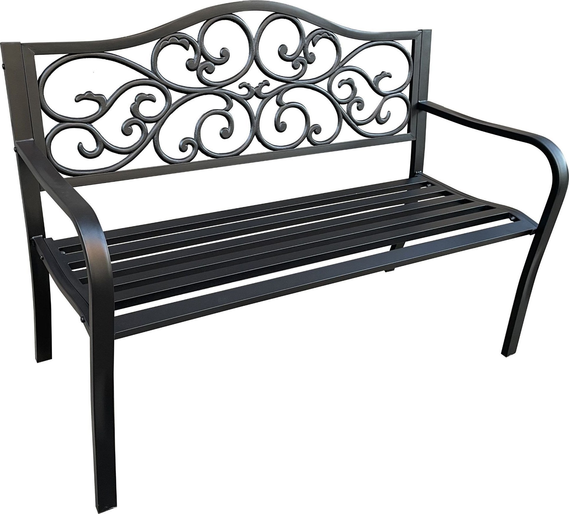 Fancy Garden Ławka ogrodowa z oparciem IRGA stalowa żeliwna 127 cm czarna