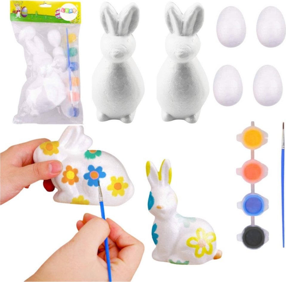 Zestaw Do Malowania Styropianowych Ozdób 2 Zające 4 Jajka Farby LEAN TOYS