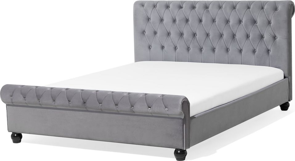 Beliani Łóżko welurowe 140 x 200 cm szare AVALLON