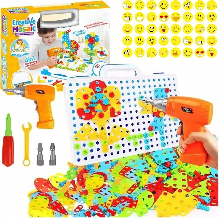 ZESTAW KLOCKI KONSTRUKCYJNE 237el. WKRĘTARKA WALIZKA ŚRUBOKRĘT KLUCZ ŚRUBKI